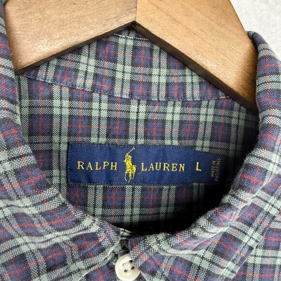 Ralph Lauren Shirt Men's Large Green Colorful Plaid Pony Logo Oxford Preppy OCBD - Picture 5 of 12